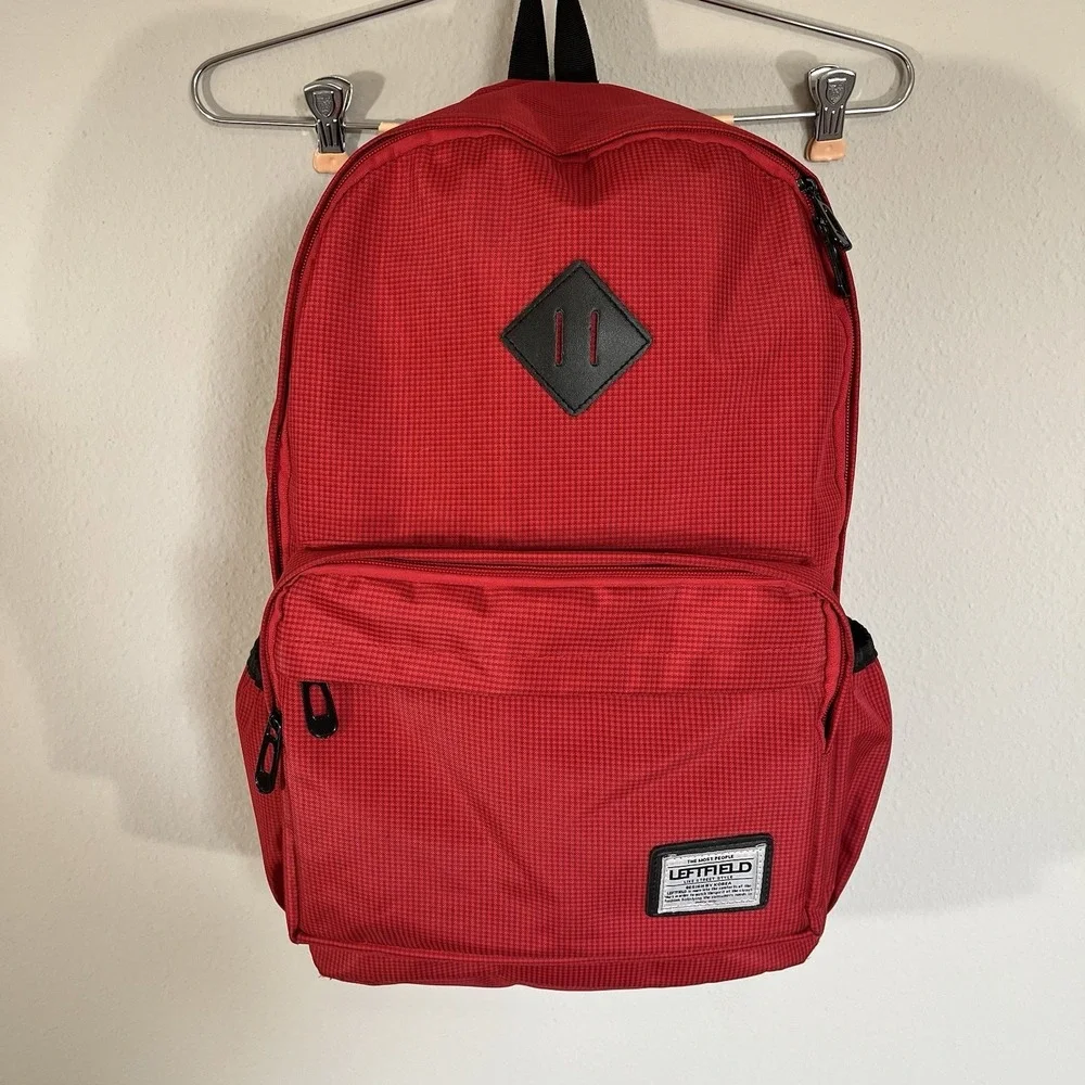 Leftfield Korean Streetwear Red Canvas Backpack Laptop Bag Pockets School Uni